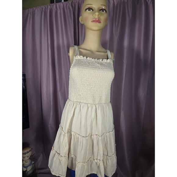 wild fable Dresses & Skirts - Wild Fable Smocked Tiered Layered Ruffle Sun Dress Beige Juniors M
